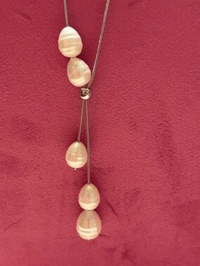 Chico's White Pearl Lariat Necklace with Silver-Tone Chain NWT